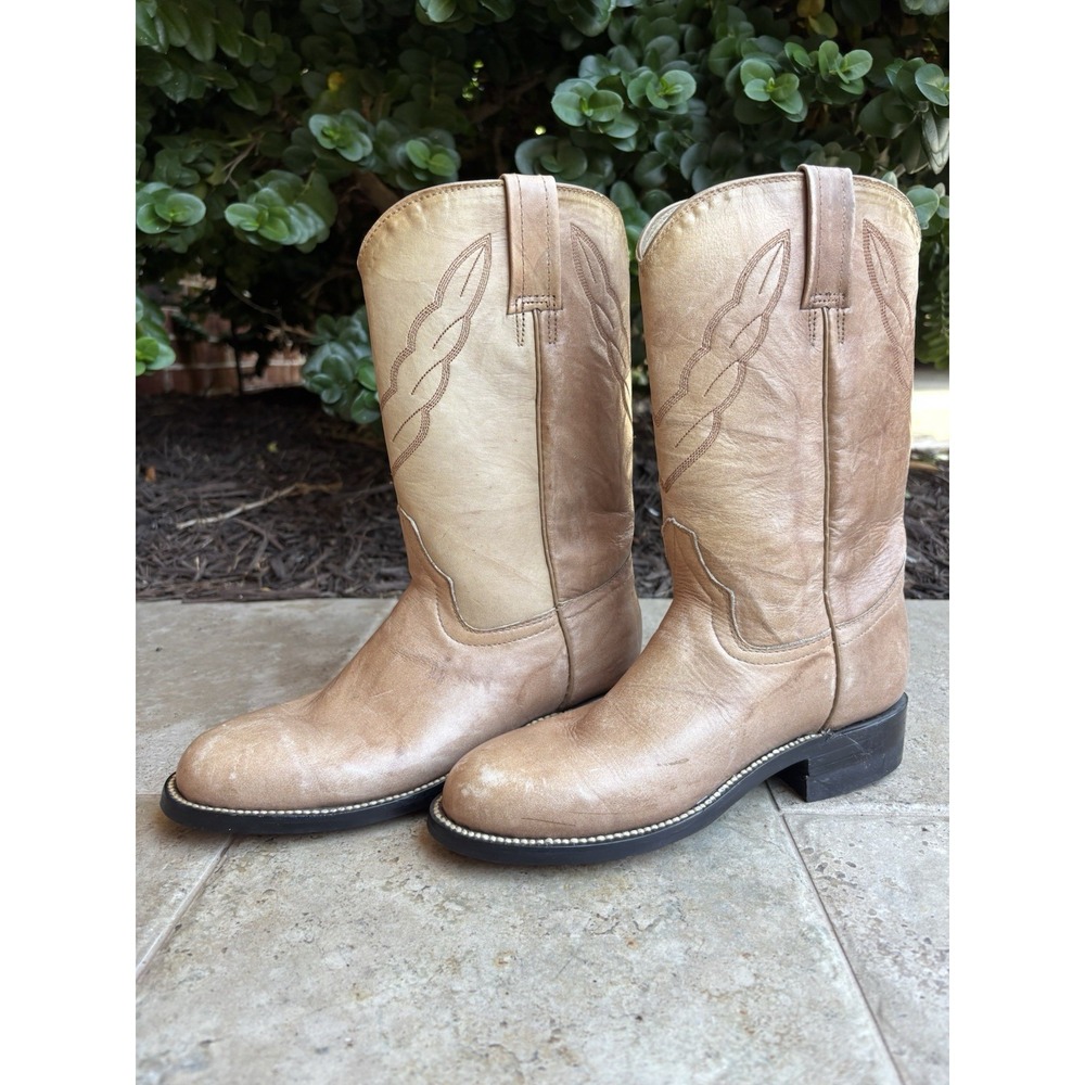 ⭐️Vintage Botas Diligencia Leather Cowboy Boots⭐️Made in Mexico⭐️Tan Beige⭐️